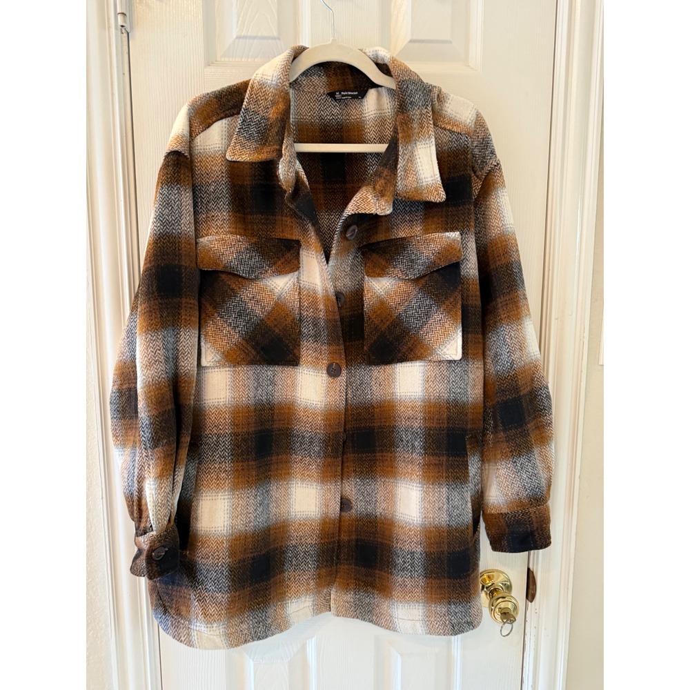 Members Mark Brown Plaid Shacket Overshirt XXL Button Up  Flannel Style NWOT‎